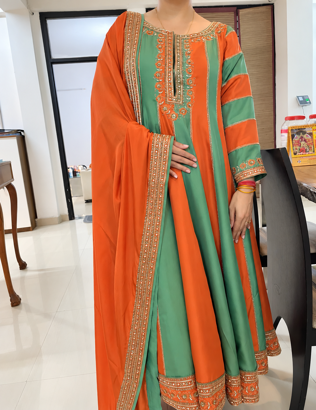 Rust & Sage Anarkali Set