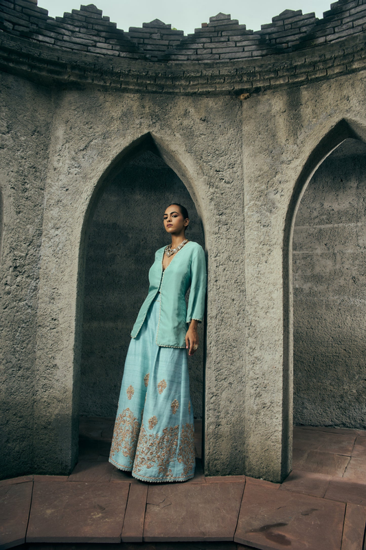 The Eternal Aqua Blue Sharara Set