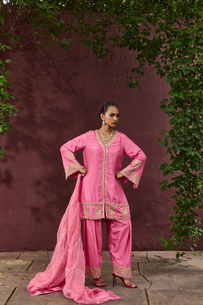 The Eternal Rose-Pink Front Open Kurta & Salwar Set