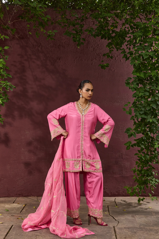 The Eternal Rose-Pink Front Open Kurta & Salwar Set
