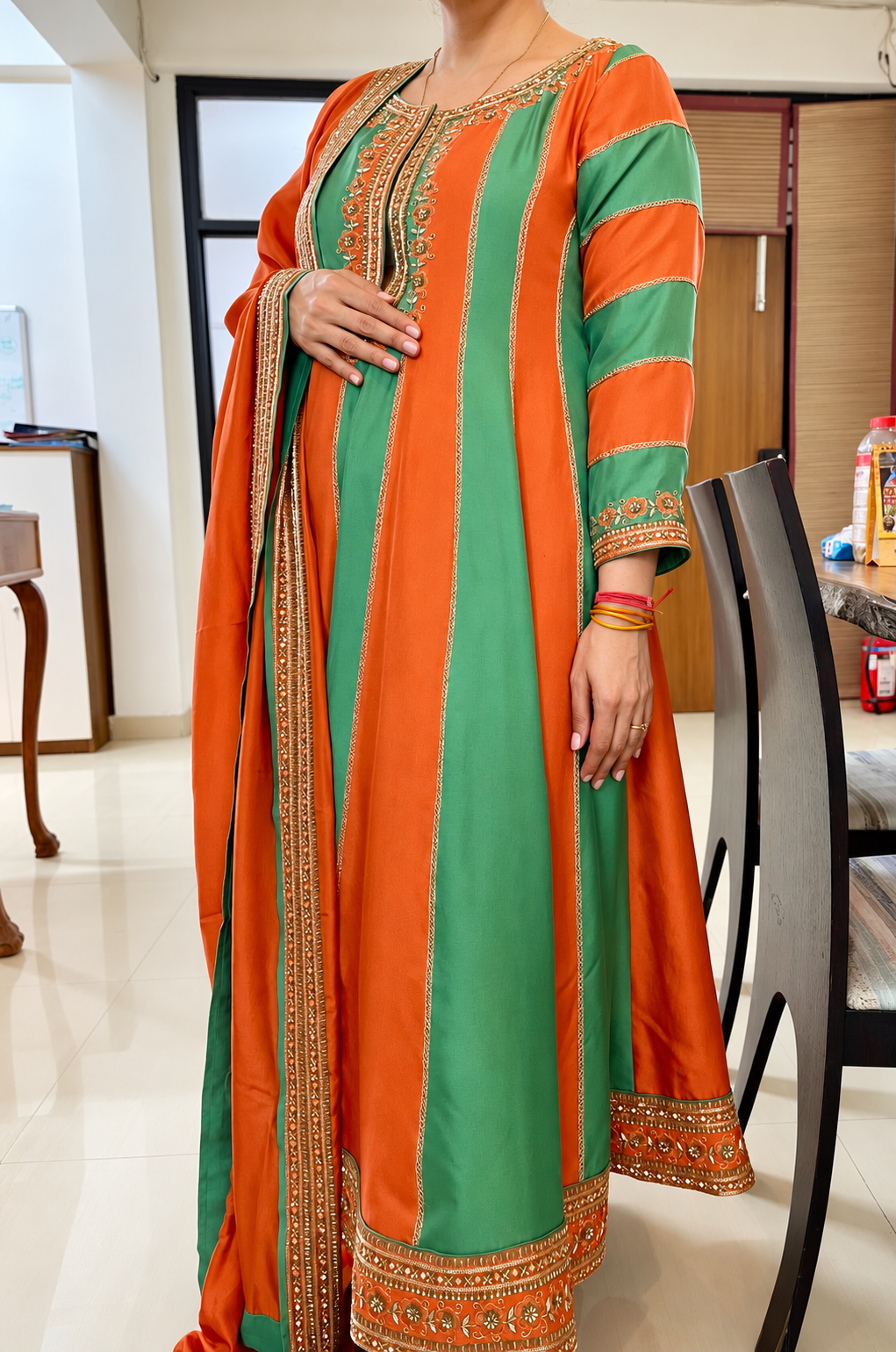 Rust & Sage Anarkali Set