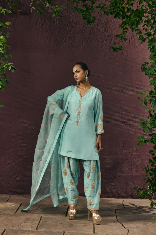 The Eternal Aqua Blue Classic Kurta & Salwar Set