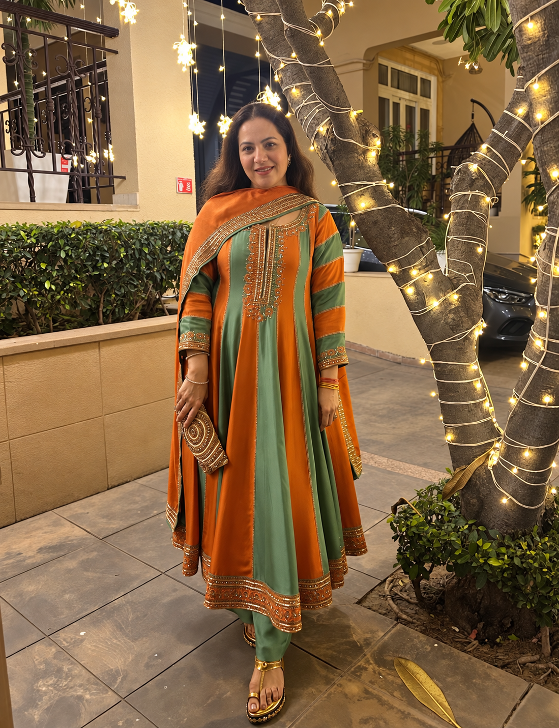 Rust & Sage Anarkali Set