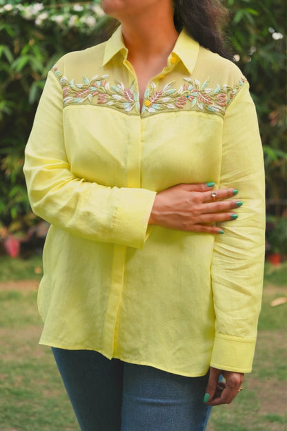 Combined yellow linen shirt