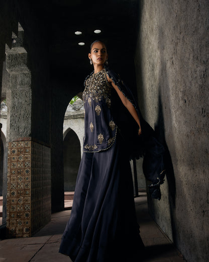 The Eternal Rich Black Halter Style Kurta & Sharara Set