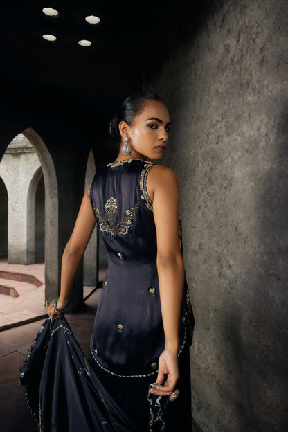 The Eternal Rich Black Halter Style Kurta & Sharara Set