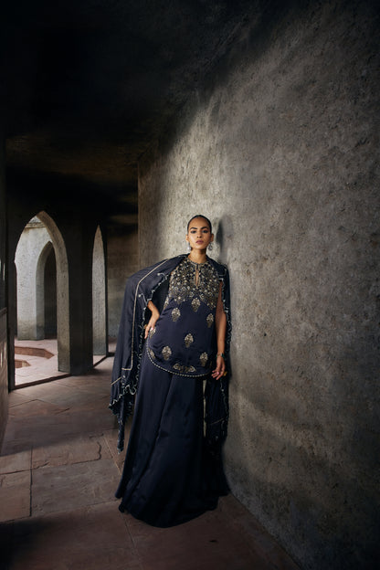 The Eternal Rich Black Halter Style Kurta & Sharara Set