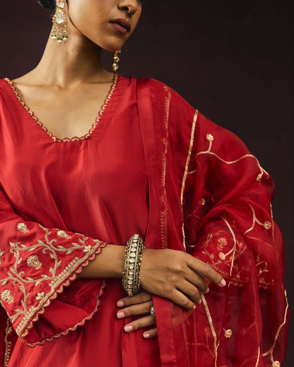 The Eternal Ruby Red Flared Kurta & Salwar Set