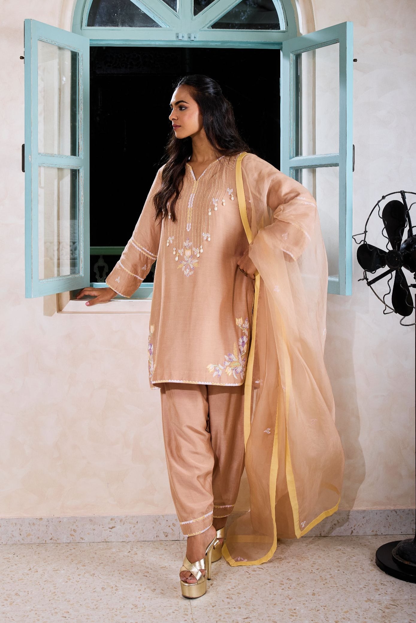 Hand-Embroidered Mink beige Kurta & salwar Set