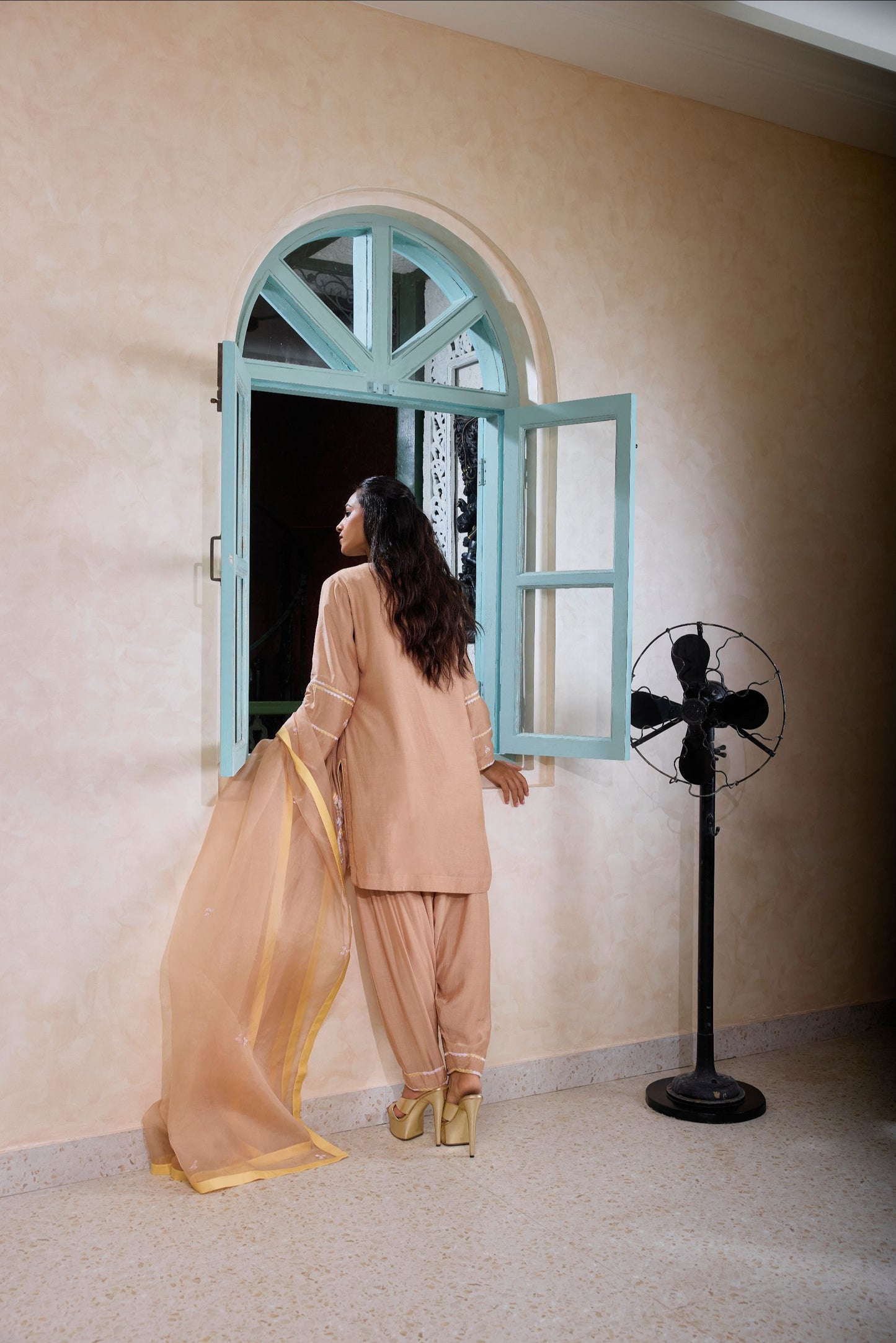 Hand-Embroidered Mink beige Kurta & salwar Set