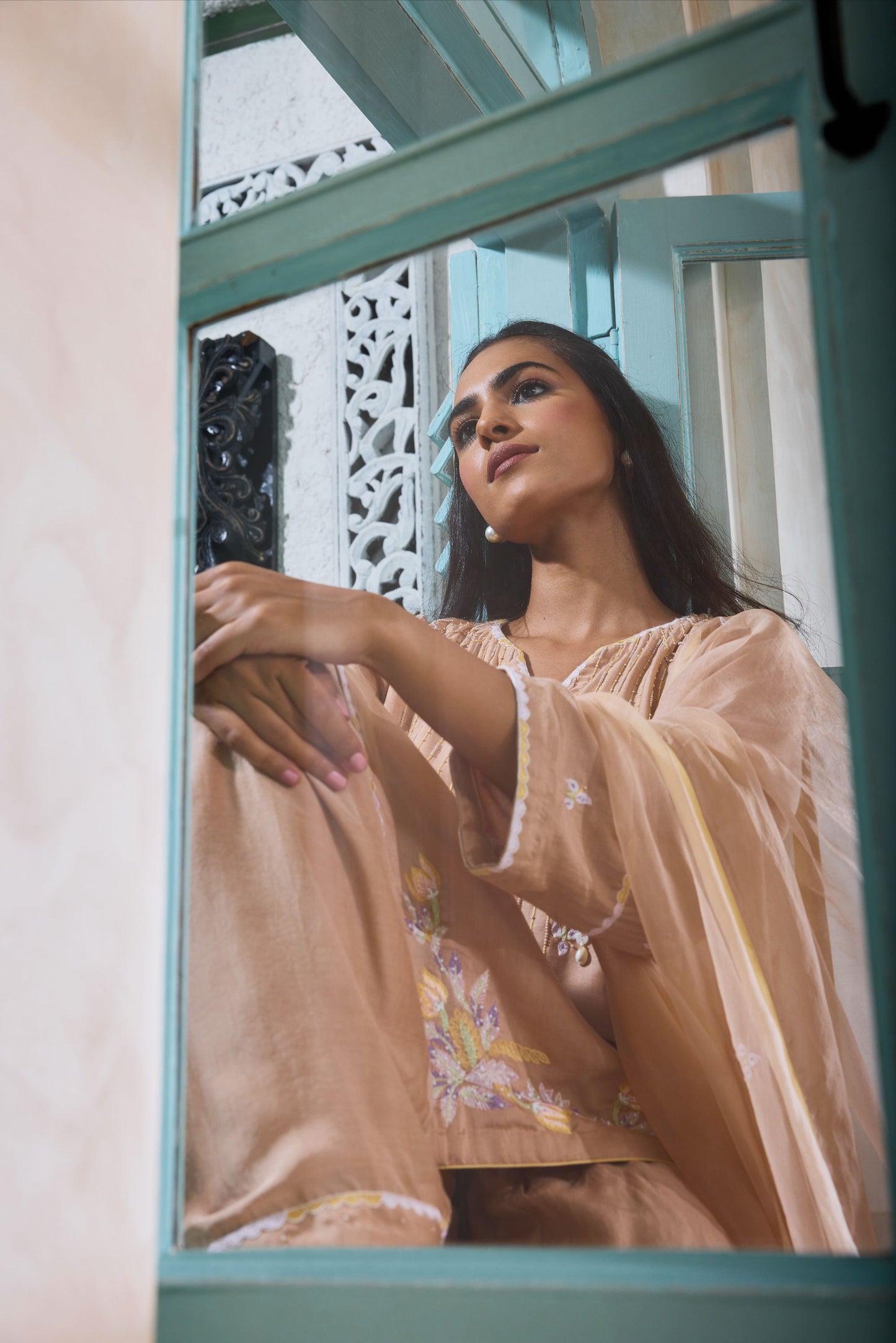 Hand-Embroidered Mink beige Kurta & salwar Set