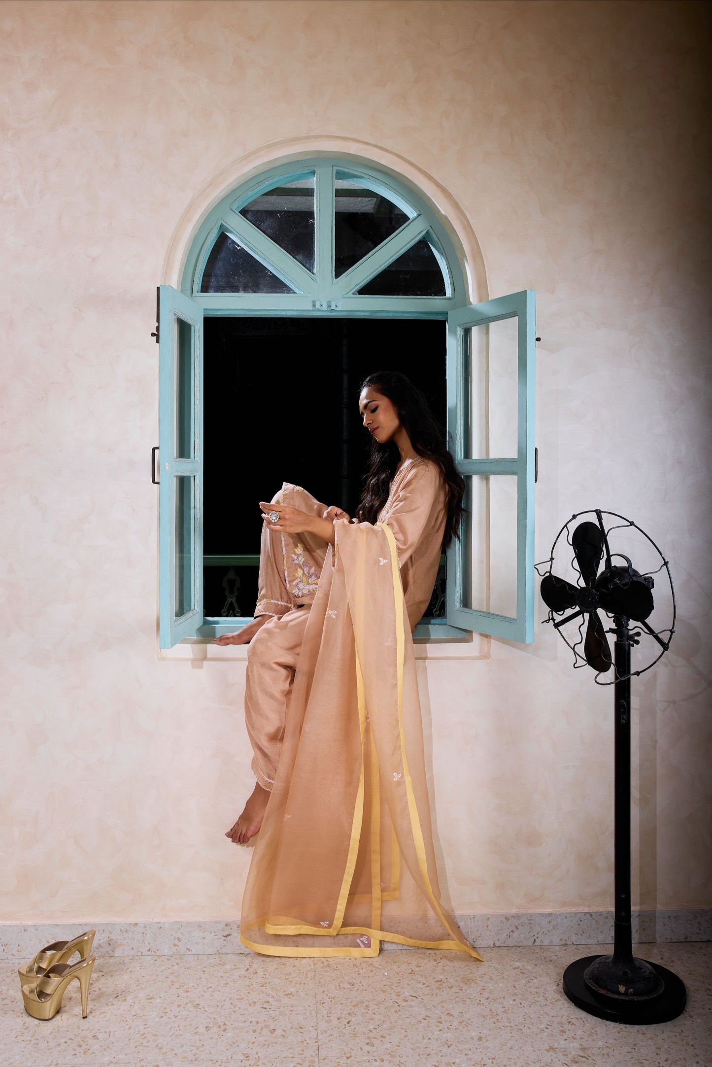 Hand-Embroidered Mink beige Kurta & salwar Set