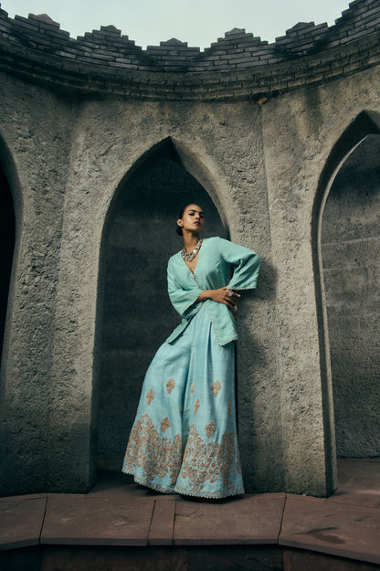 The Eternal Aqua Blue Sharara Set