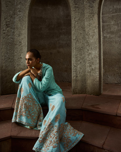 The Eternal Aqua Blue Sharara Set