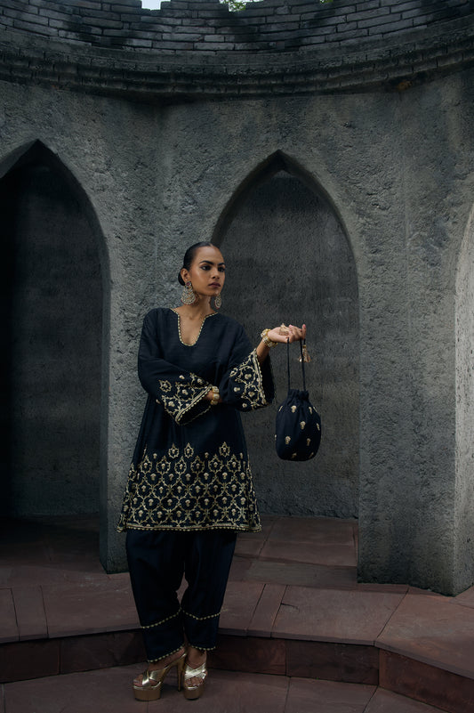 The Eternal Black Flowy Kurta & Salwar Set