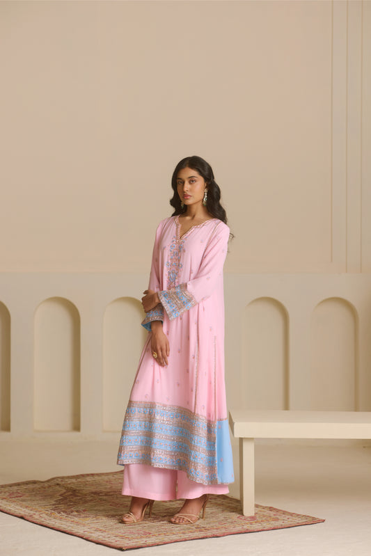 Powder Pink Kalidar Straight Kurta Set