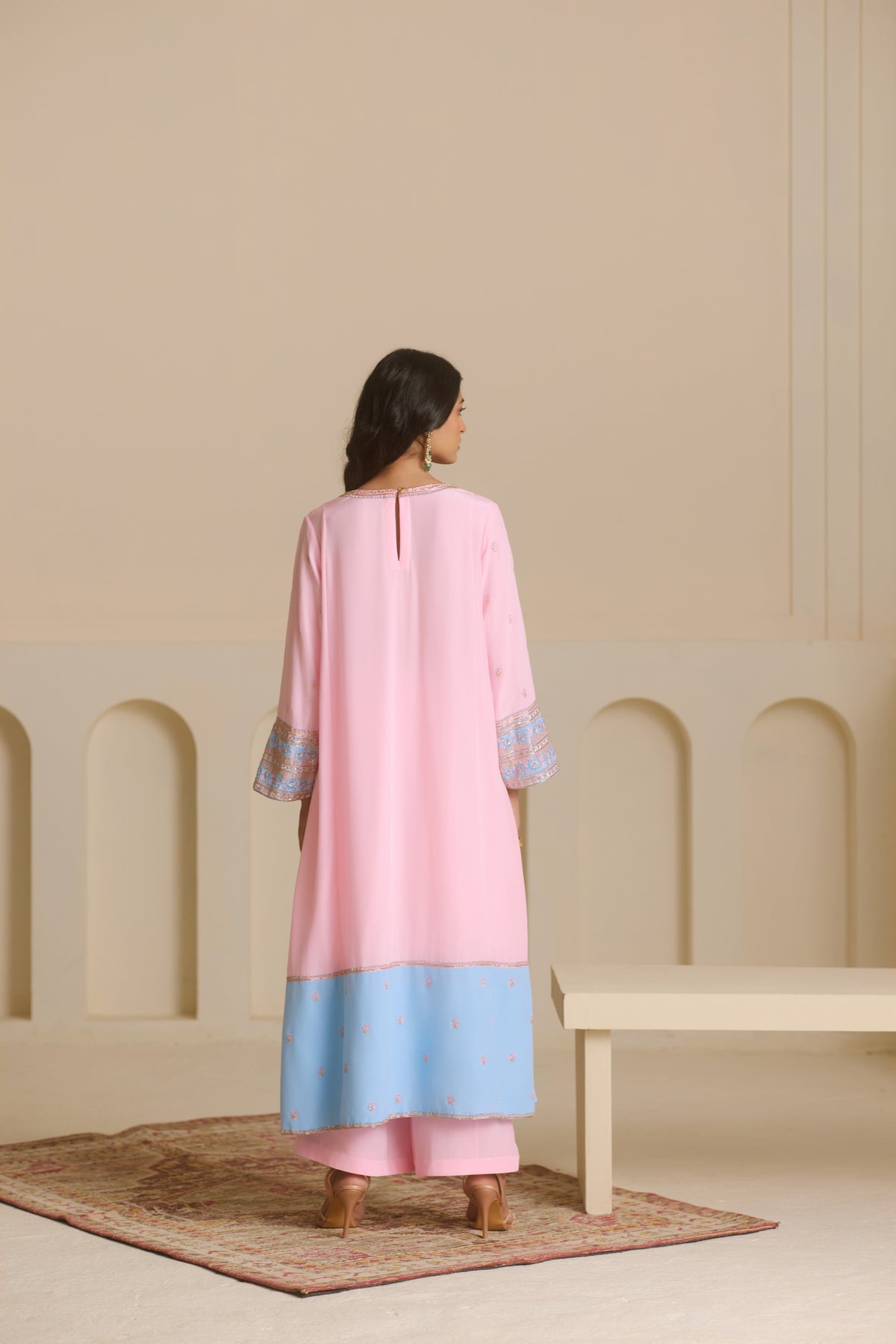 Powder Pink Kalidar Straight Kurta Set