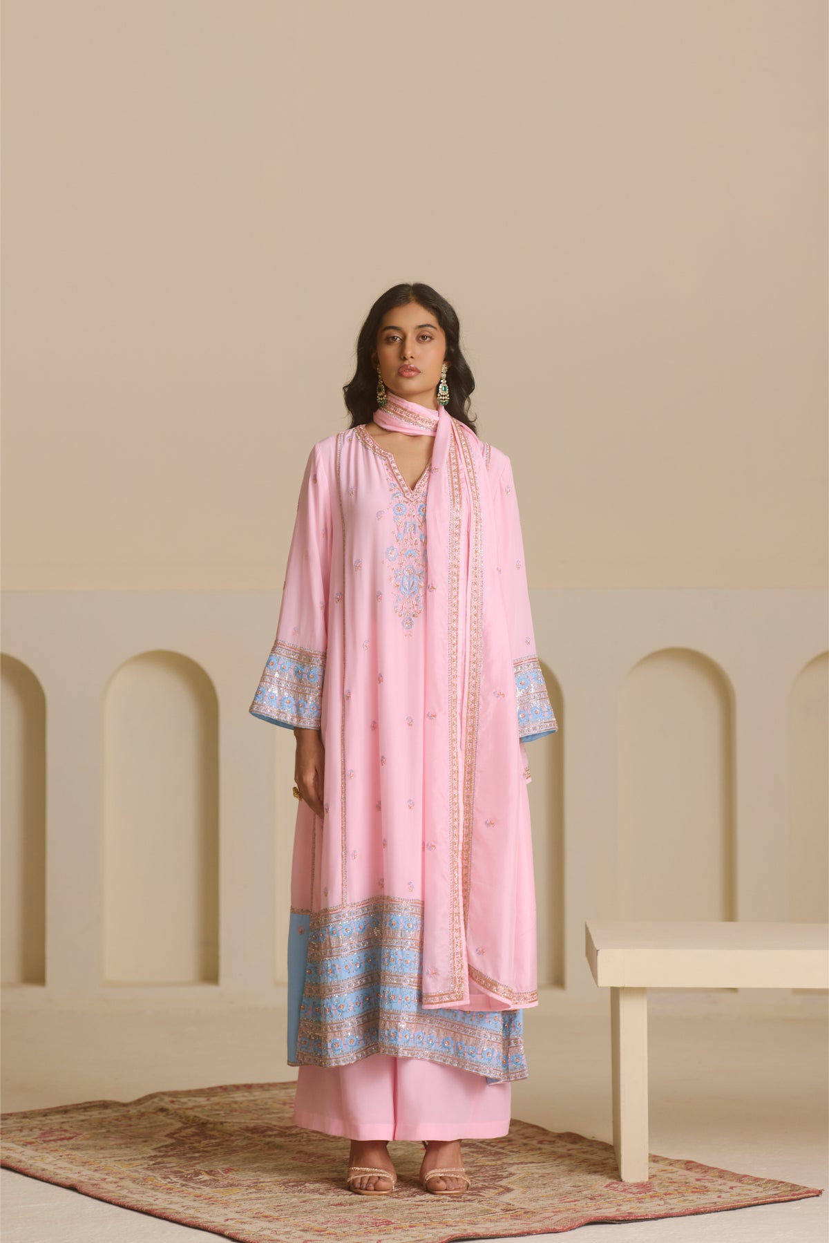 Powder Pink Kalidar Straight Kurta Set