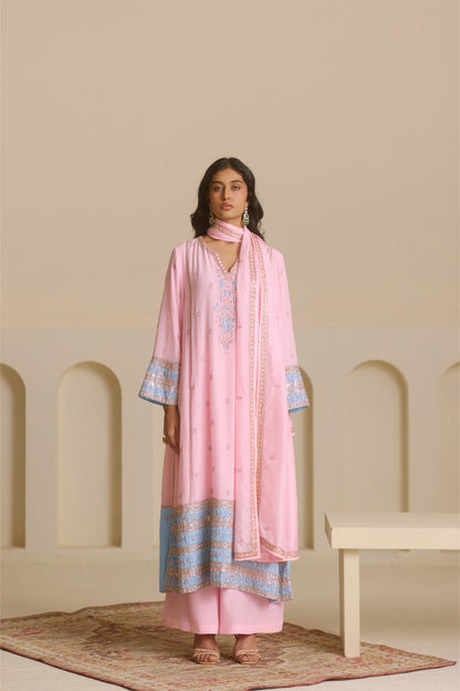 Powder Pink Kalidar Straight Kurta Set