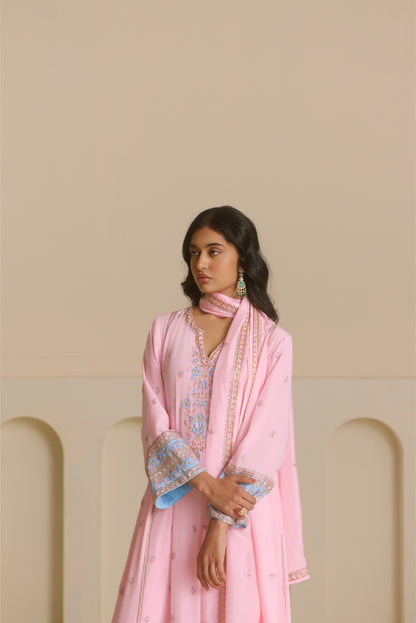 Powder Pink Kalidar Straight Kurta Set