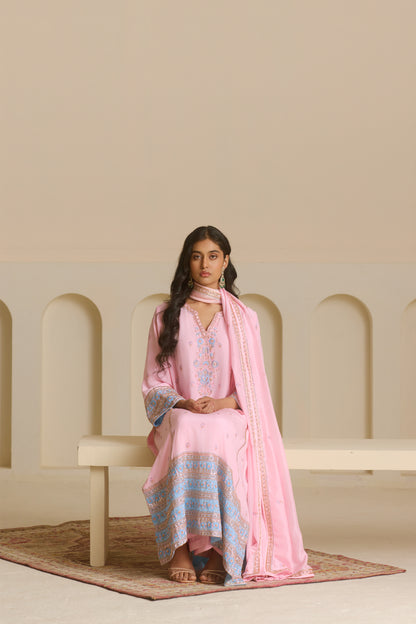 Powder Pink Kalidar Straight Kurta Set