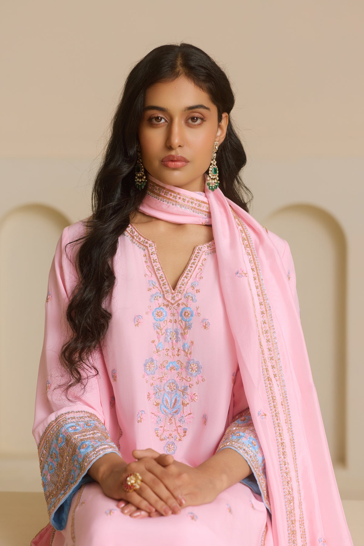 Powder Pink Kalidar Straight Kurta Set
