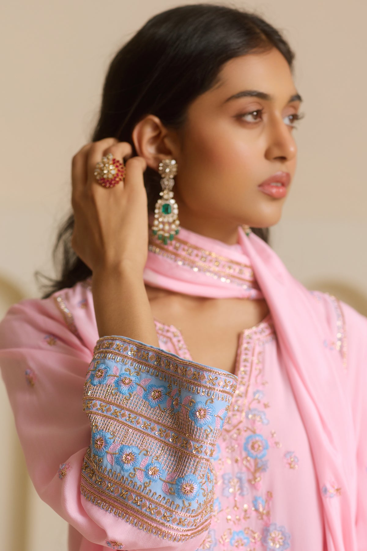 Powder Pink Kalidar Straight Kurta Set