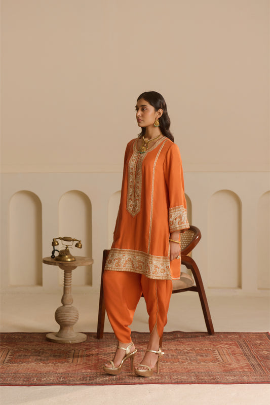 Rust Straight Kurta with dhoti set Set