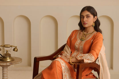 Rust Straight Kurta with draped dhoti Set
