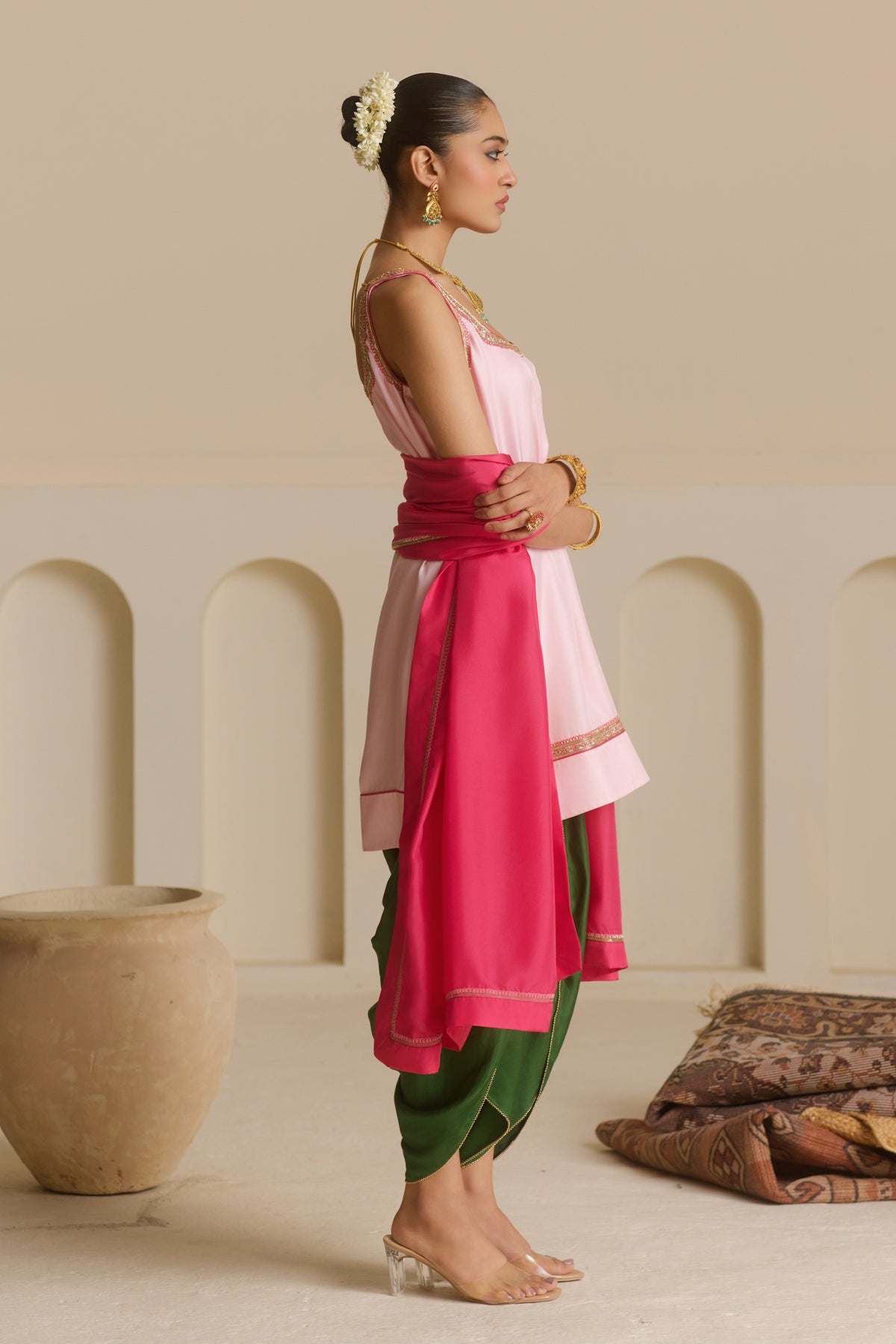 Strappy Kurta & draped Dhoti set