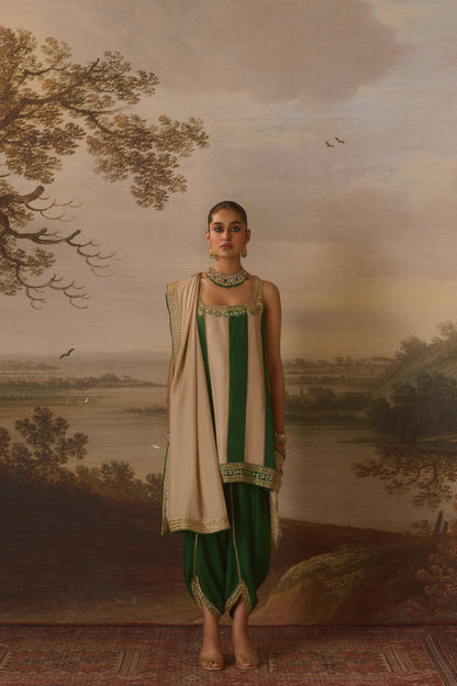 Strappy panelled Kurta & draped Dhoti set
