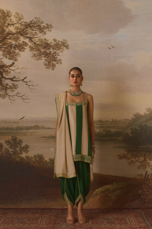 Strappy panelled Kurta & draped Dhoti set