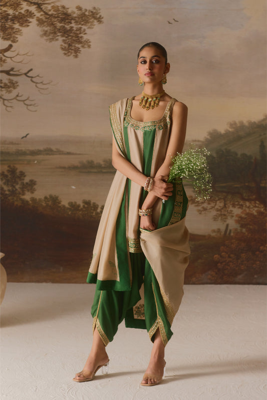 Strappy panelled Kurta & draped Dhoti set