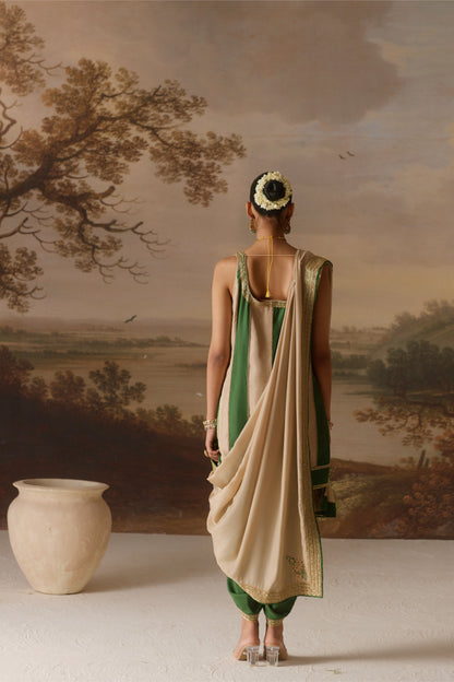 Strappy panelled Kurta & draped Dhoti set