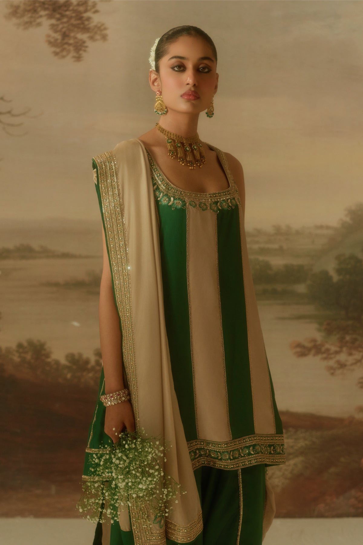 Strappy panelled Kurta & draped Dhoti set