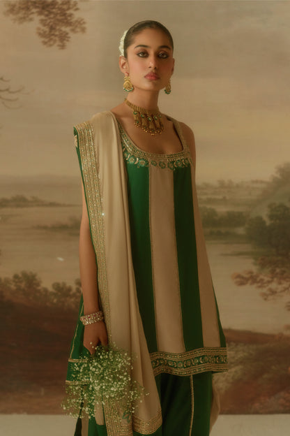 Strappy panelled Kurta & draped Dhoti set