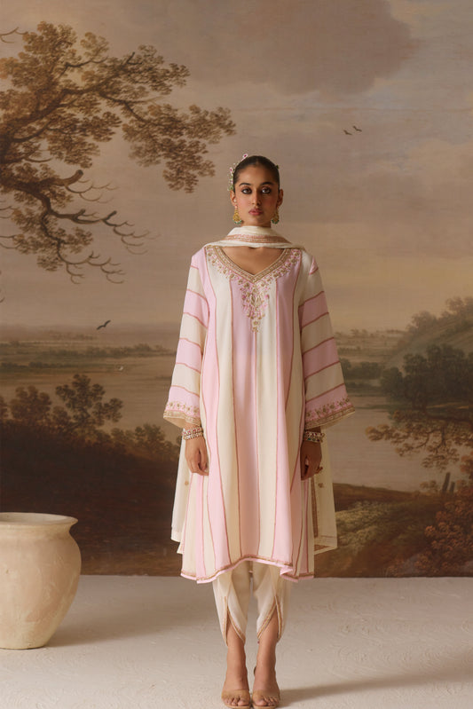 Powder Pink Panelled Kurta Set