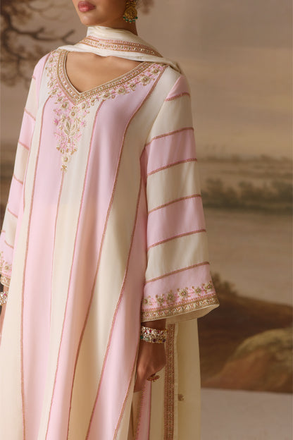 Powder Pink Panelled Kurta Set
