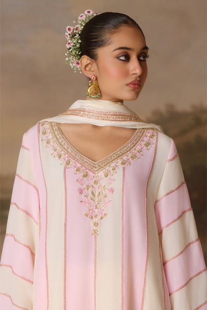 Powder Pink Panelled Kurta Set
