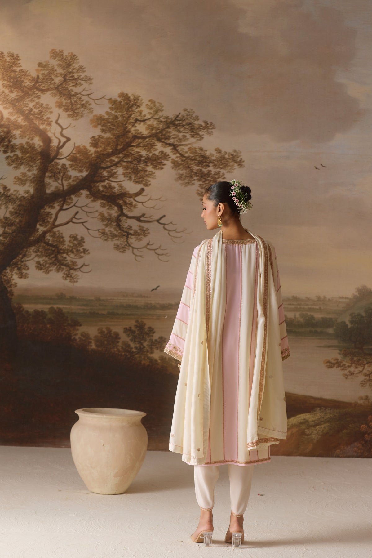 Powder Pink Panelled Kurta Set