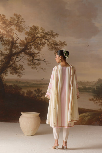 Powder Pink Panelled Kurta Set