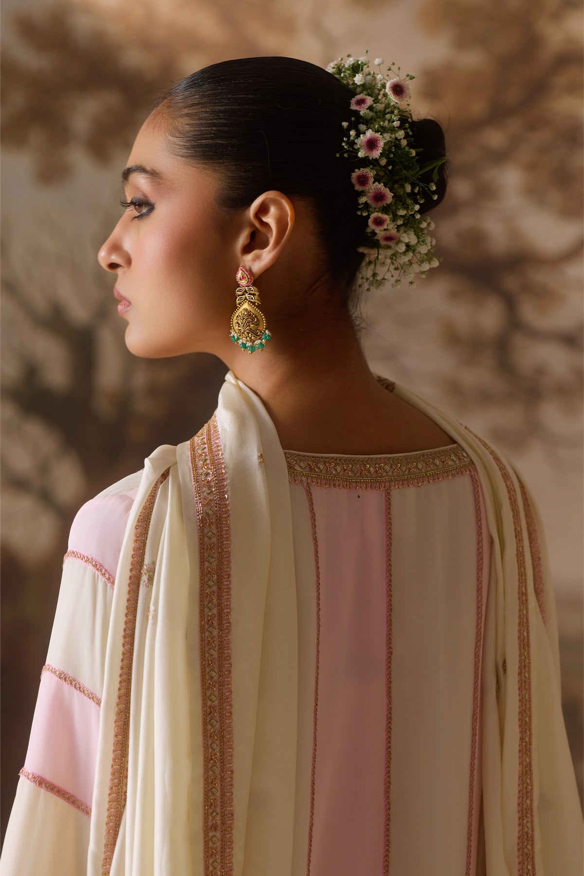 Powder Pink Panelled Kurta Set