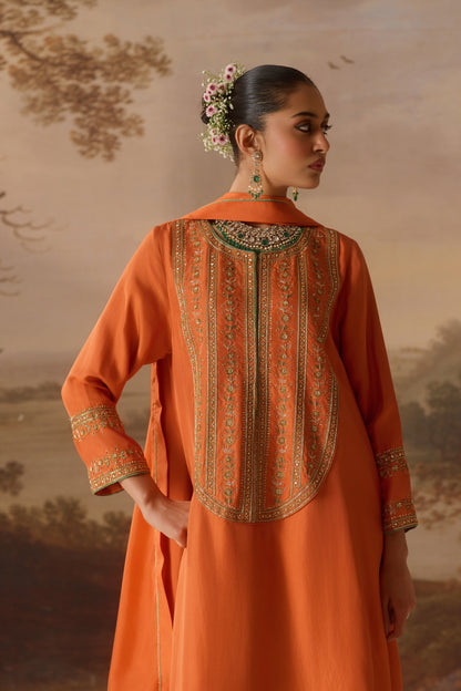 Rust Kurta with Drape Dhoti Set