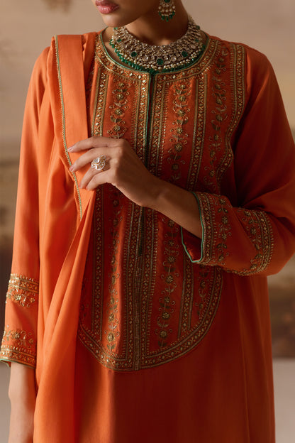 Rust Kurta with Drape Dhoti Set