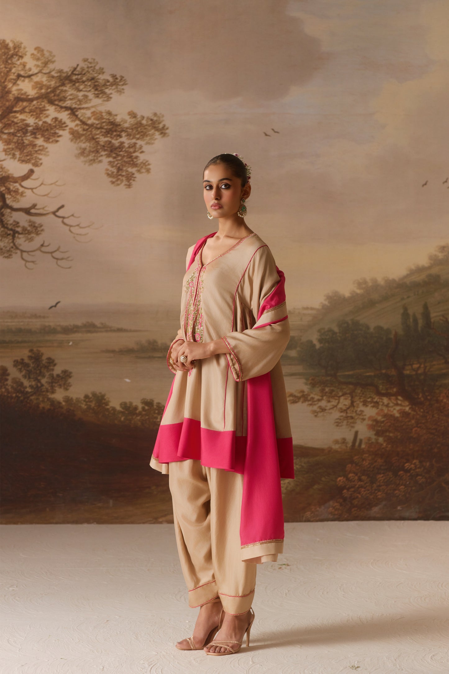 v- neck kalidar kurta & salwar set
