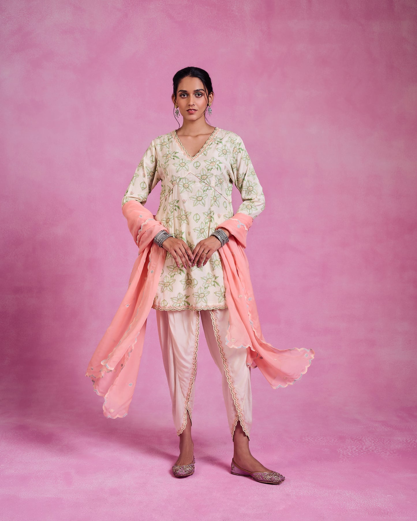 The Ethereal Ivory & Green Printed Kurta Set