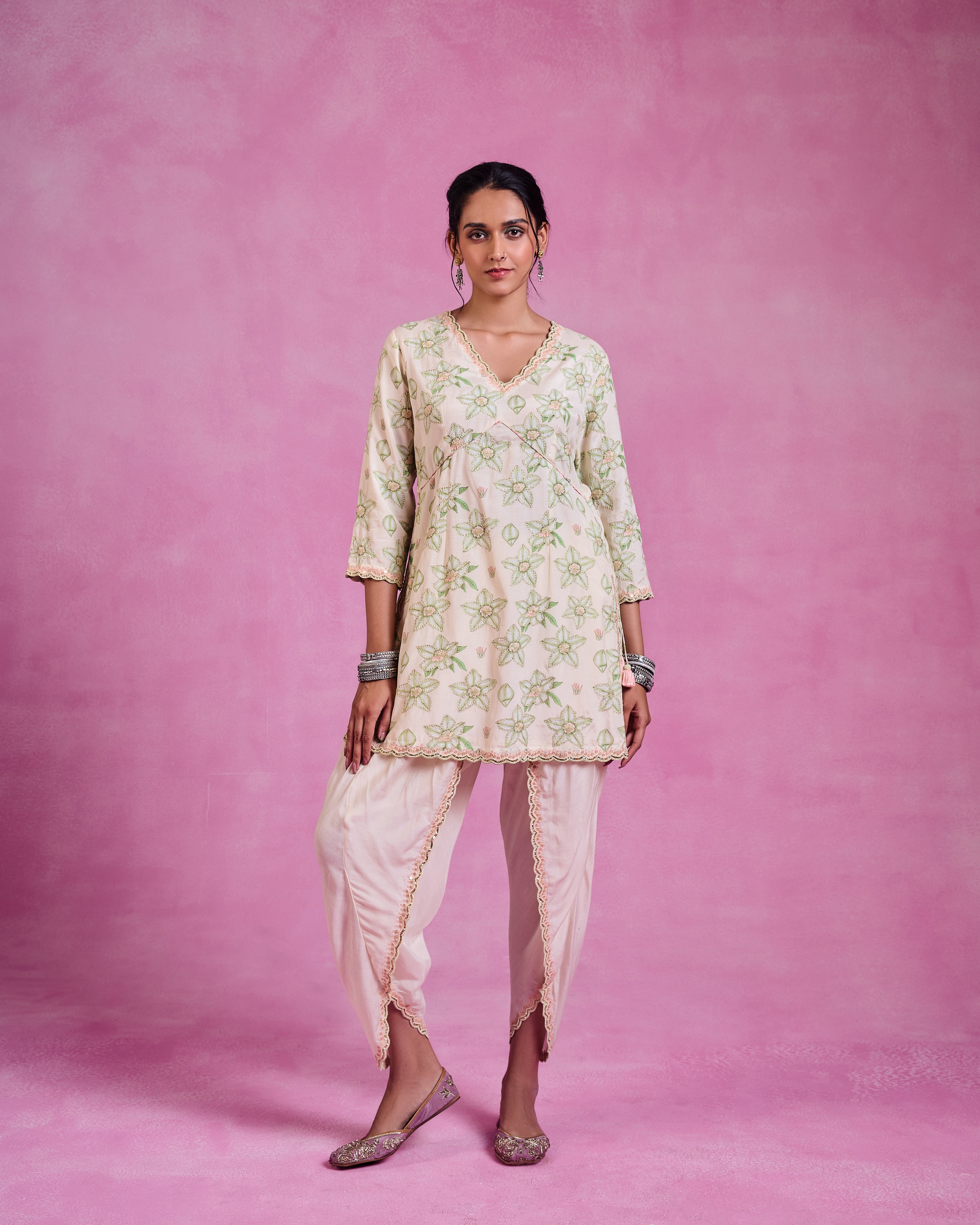 The Ethereal Ivory & Green Printed Kurta Set
