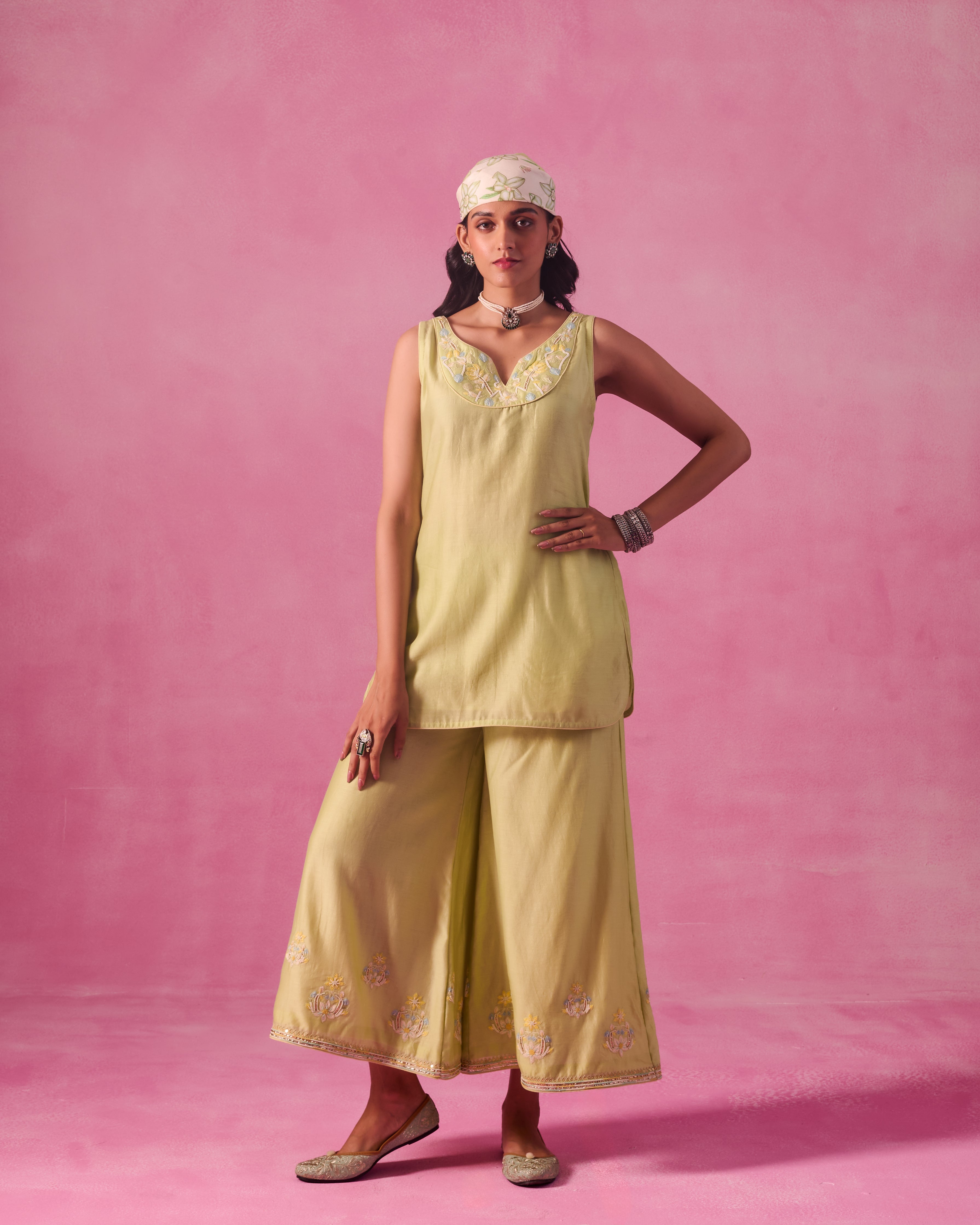 The Ethereal Matcha Green Curved Kurta Set