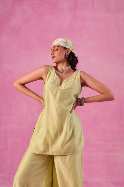 The Ethereal Matcha Green Curved Kurta Set
