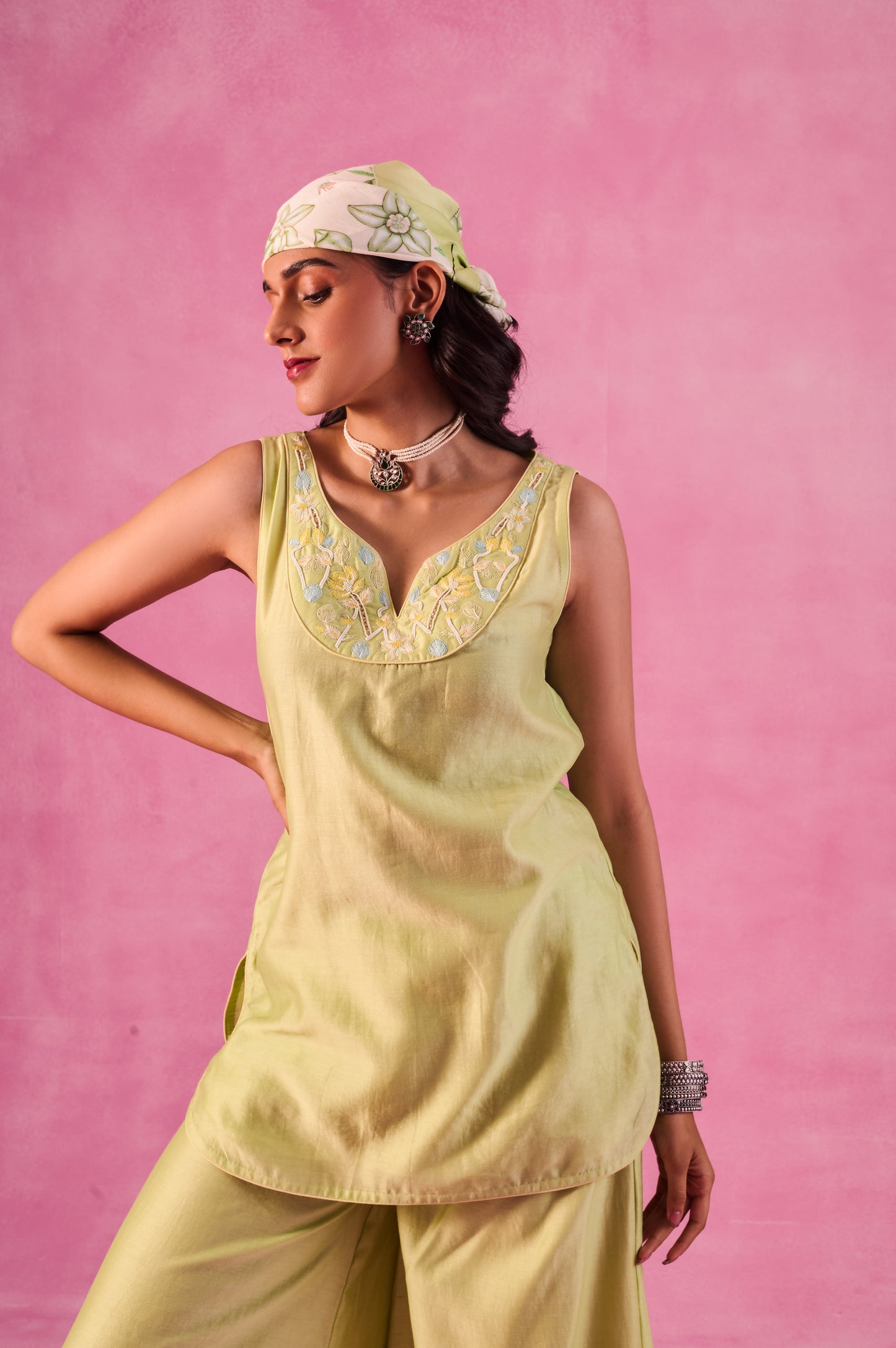 The Ethereal Matcha Green Curved Kurta Set